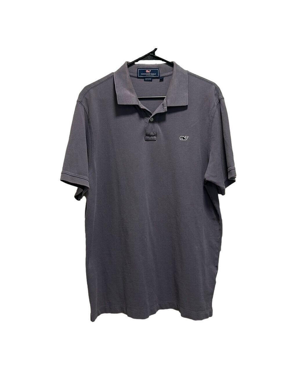 Vineyard Vines Men's Classic Pique Cotton Polo Golf Shirt Gray/Purple Size Large